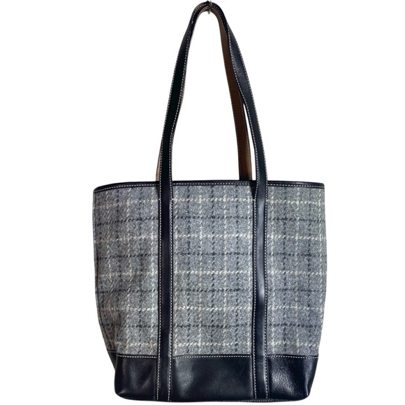 Vintage Coach Bag Wallet Wristlet 9399 Wool Leather Gray Herringbone - Picture 4 of 9